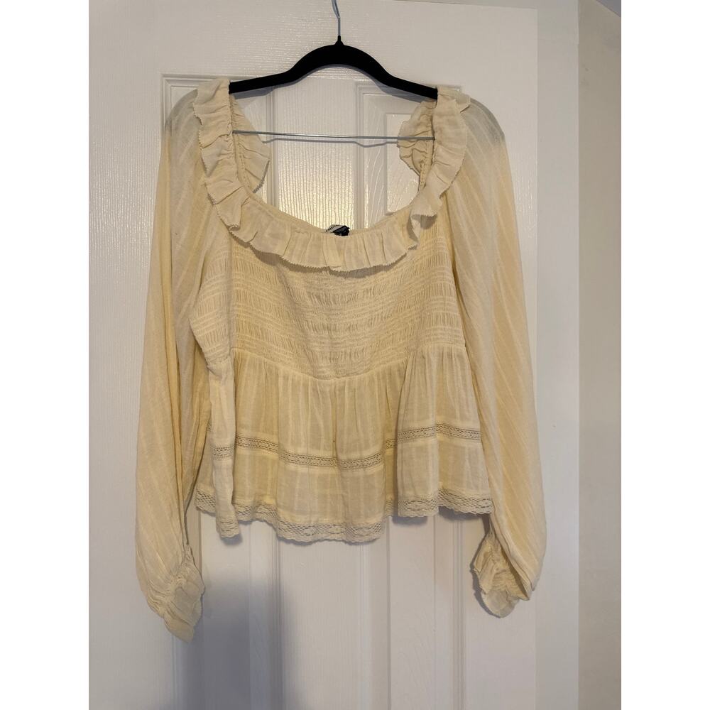 American Eagle NWT Cream Ruffle Peasant Blouse Size XL Boho Cottagecore Top